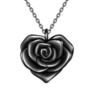 Rose Heart Necklaces/Stud Earrings Silver/Black Gun Plated Flower Love Heart